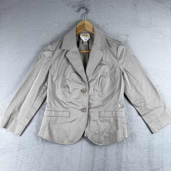 Talbots Petites Blazer Coat Two-Button Office Work Stretch Womens Gray Size 0 - Picture 1 of 10